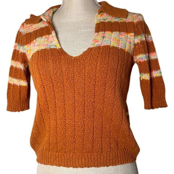 Free People Sweaters - Free People Now & Then Cinnamon Women’s Sz S Collared Short Sleeved 70s Festival